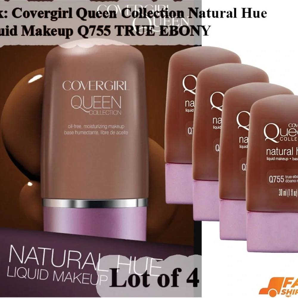 4pk: COVERGIRL Queen Collection Natural Hue Liquid Makeup -True Ebony Deep Brown
